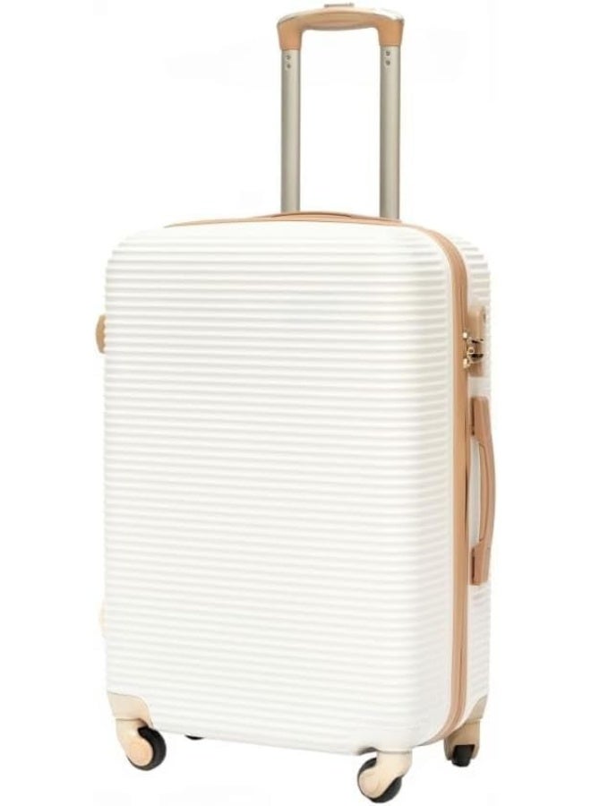 حقيبة سفر كبيرة وخفيفة الوزن بتصميم مخطط بطول 32 بوصة، مزودة بعجلات دوارة 360 درجة وقفل آمن، لون أبيض - Image 5